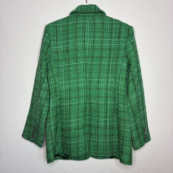 Endless Rose Sequin Trim Jeweled Button Sparkle Emerald Green Tweed Blazer L NWT - Picture 10 of 13